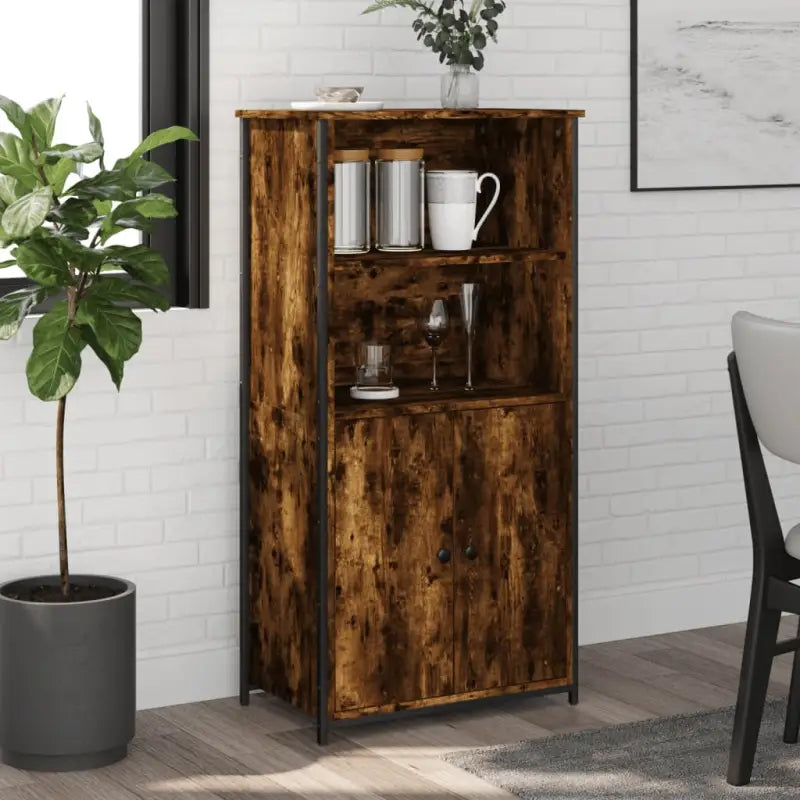 Hoge kast van bewerkt hout voor een moderne en duurzame uitstraling - Gerookt eiken / 62 x 36 x 121.5 cm / 1