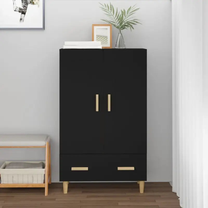 Hoge kast van bewerkt hout voor een stijlvolle bestaande interieurstijl - Zwart / 1 - Dressoirs & buffetkasten