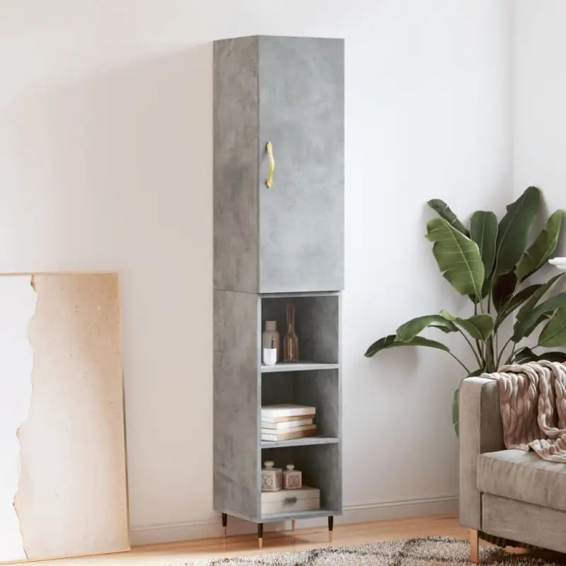 Hoge kast van bewerkt hout voor een stijlvolle en duurzame inrichting - Betongrijs / 1 / 3 schappen - Dressoirs &
