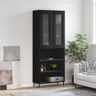 Hoge kast van bewerkt hout voor een stijlvolle en duurzame inrichting - Zwart / 1 / 3 schappen - Dressoirs &