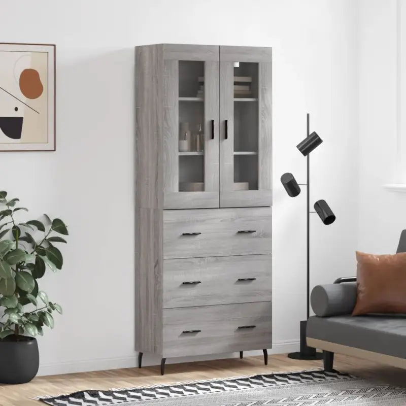 Hoge kast van bewerkt hout voor een stijlvolle en duurzame inrichting - Grijs sonoma / 1 / 3 lades - Dressoirs &