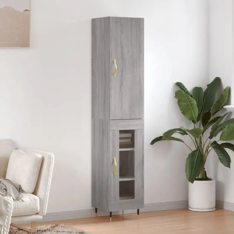 Hoge kast van bewerkt hout voor een stijlvolle en duurzame inrichting - Grijs sonoma / 1 / 1 glazen deur - Dressoirs &