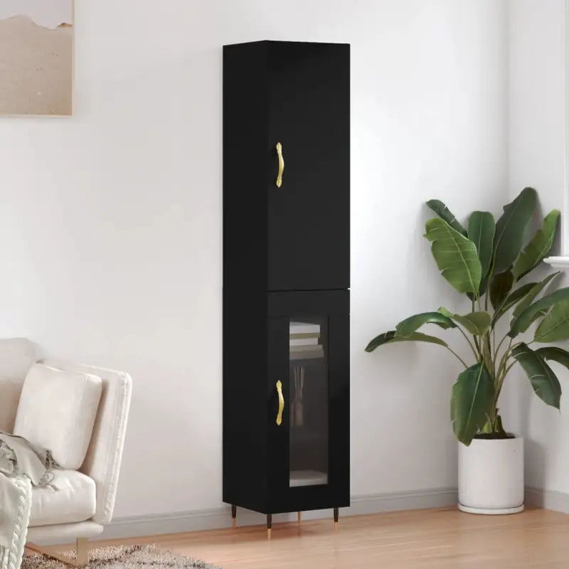 Hoge kast van bewerkt hout voor een stijlvolle en duurzame inrichting - Zwart / 1 / 1 glazen deur - Dressoirs &