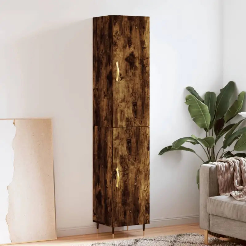 Hoge kast van bewerkt hout voor een stijlvolle en duurzame inrichting - Gerookt eiken / 1 / 1 deur - Dressoirs &