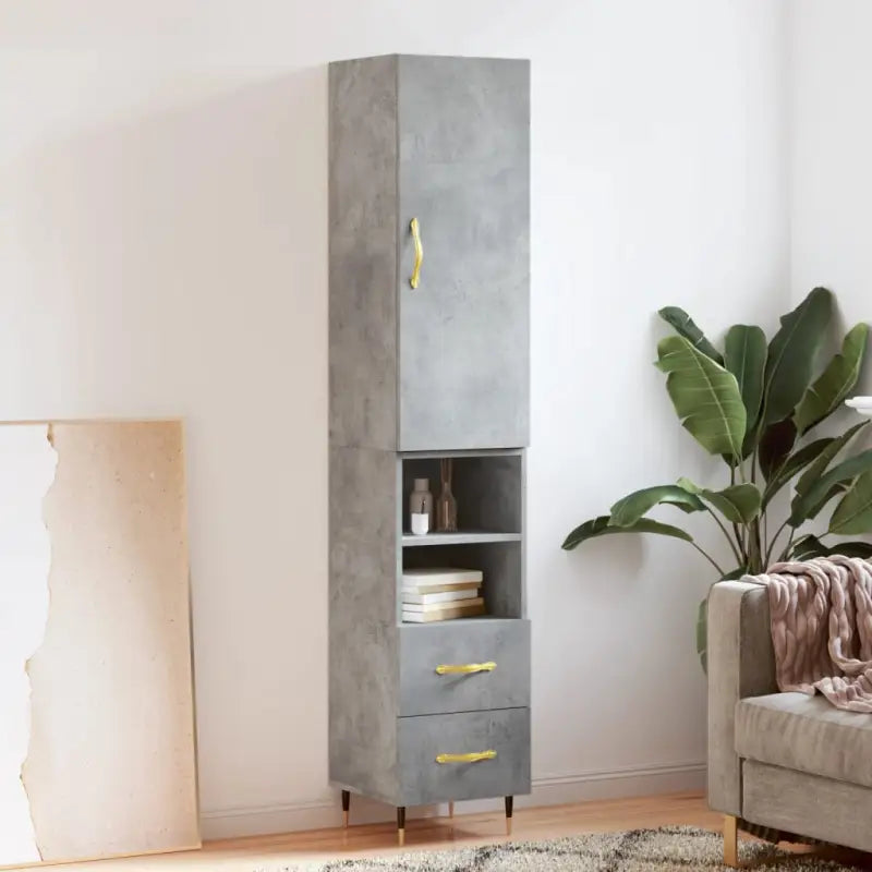 Hoge kast van bewerkt hout voor een stijlvolle en duurzame inrichting - Betongrijs / 1 / 2 lades 2 schappen - Dressoirs