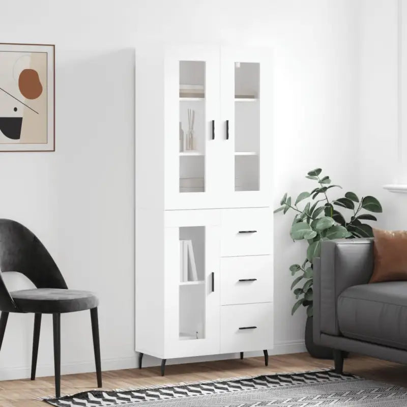 Hoge kast van bewerkt hout voor een stijlvolle en duurzame inrichting - Wit / 1 / 1 glazen deur 3 lades - Dressoirs &