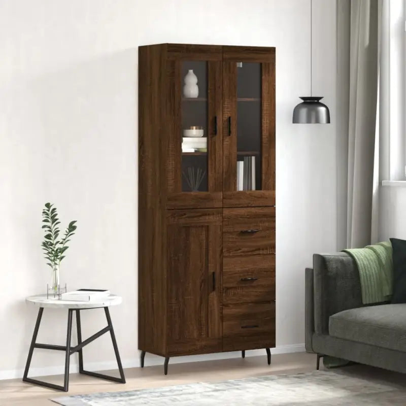 Hoge kast van bewerkt hout voor een stijlvolle en duurzame inrichting - bruin eikenkleur / 1 / 1 houten deur 3 lades