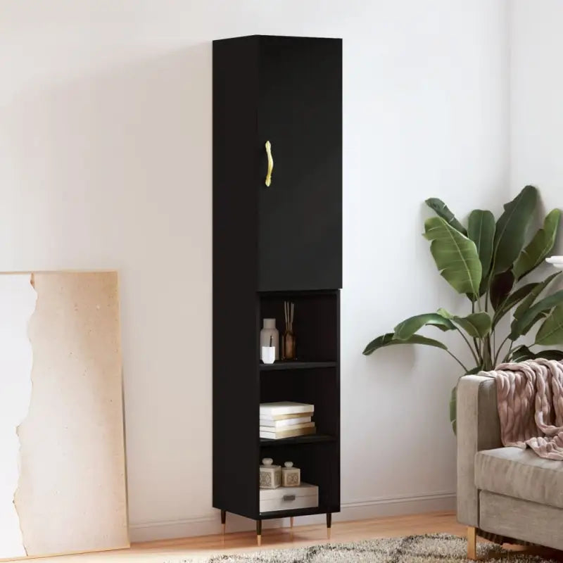 Hoge kast van bewerkt hout voor een stijlvolle en duurzame inrichting - Zwart / 1 / 3 schappen - Dressoirs &