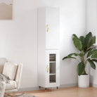Hoge kast van bewerkt hout voor een stijlvolle en duurzame inrichting - Wit / 1 / 1 glazen deur - Dressoirs &