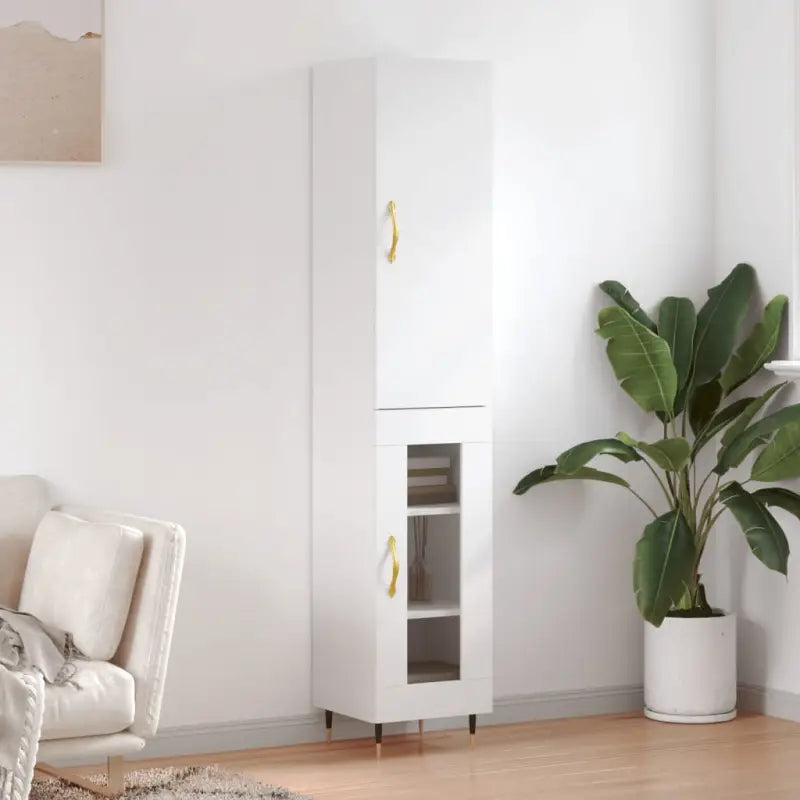 Hoge kast van bewerkt hout voor een stijlvolle en duurzame inrichting - Wit / 1 / 1 glazen deur - Dressoirs &