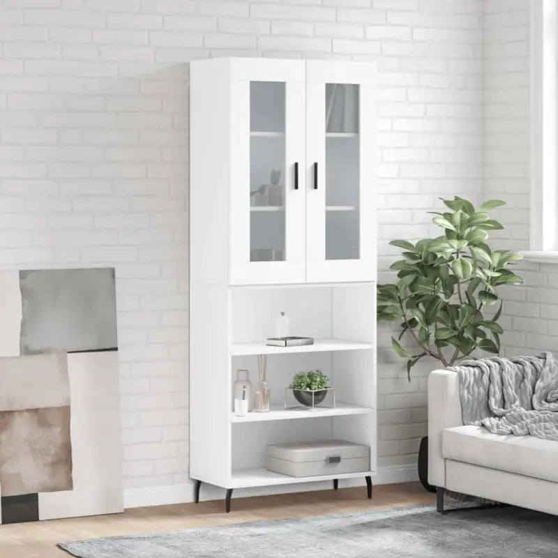 Hoge kast van bewerkt hout voor een stijlvolle en duurzame inrichting - Wit / 1 / 3 schappen - Dressoirs & buffetkasten