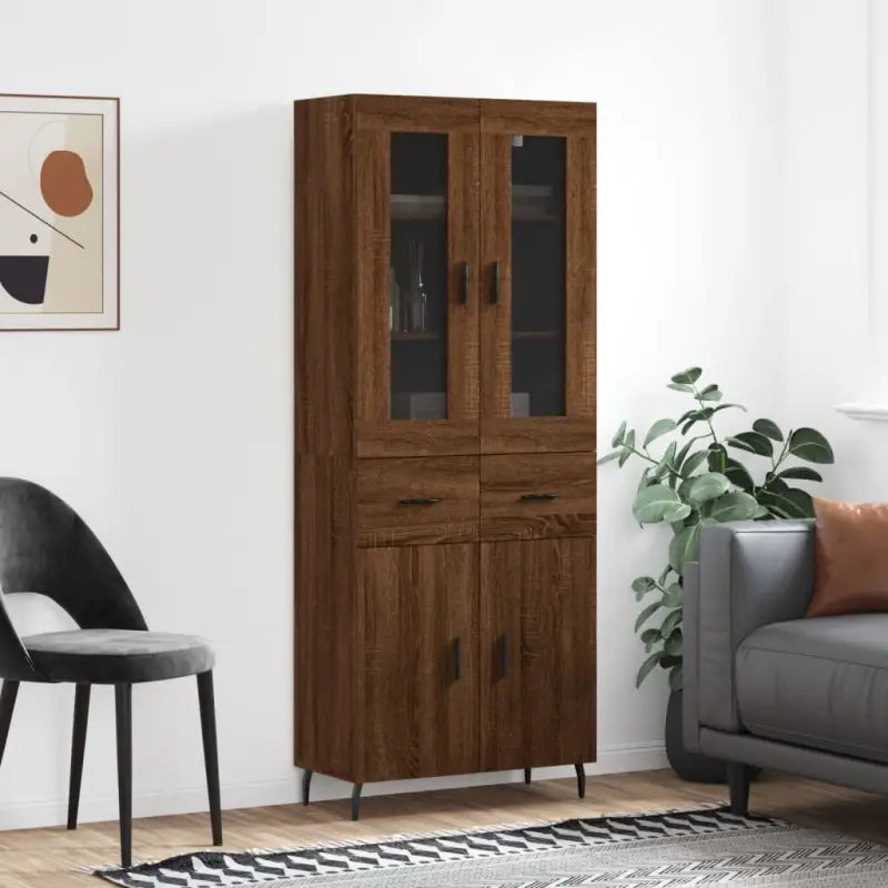 Hoge kast van bewerkt hout voor een stijlvolle en duurzame inrichting - bruin eikenkleur / 1 / 2 deuren 2 lades