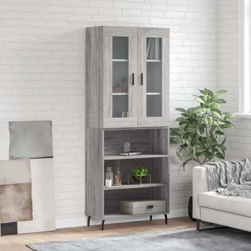 Hoge kast van bewerkt hout voor een stijlvolle en duurzame inrichting - Grijs sonoma / 1 / 3 schappen - Dressoirs &