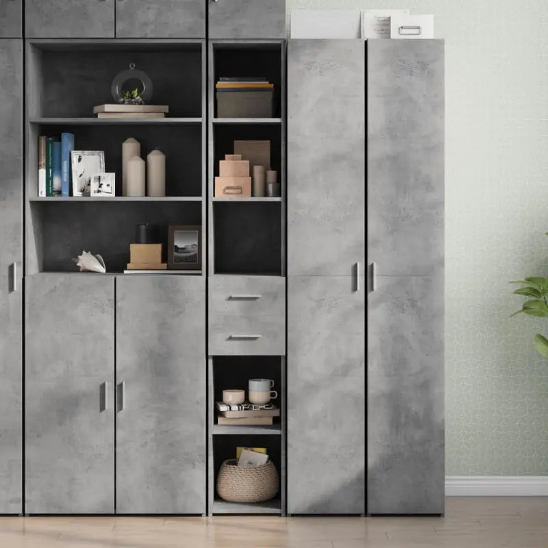 Hoge kast van bewerkt hout voor een stijlvolle inrichting - Betongrijs / 1 - Dressoirs & buffetkasten