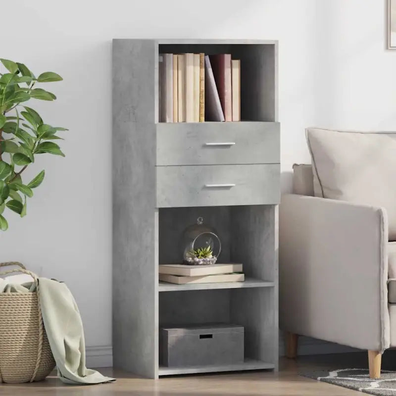 Hoge kast van bewerkt hout voor een stijlvolle inrichting - Betongrijs / 1 - Dressoirs & buffetkasten