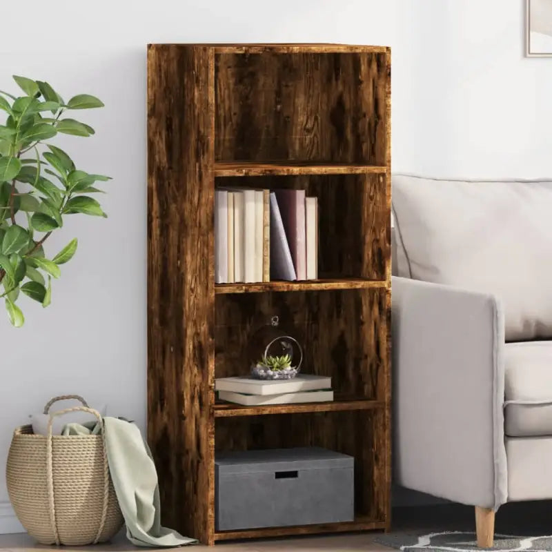Hoge kast van bewerkt hout voor een stijlvolle inrichting - Gerookt eiken / 1 - Dressoirs & buffetkasten