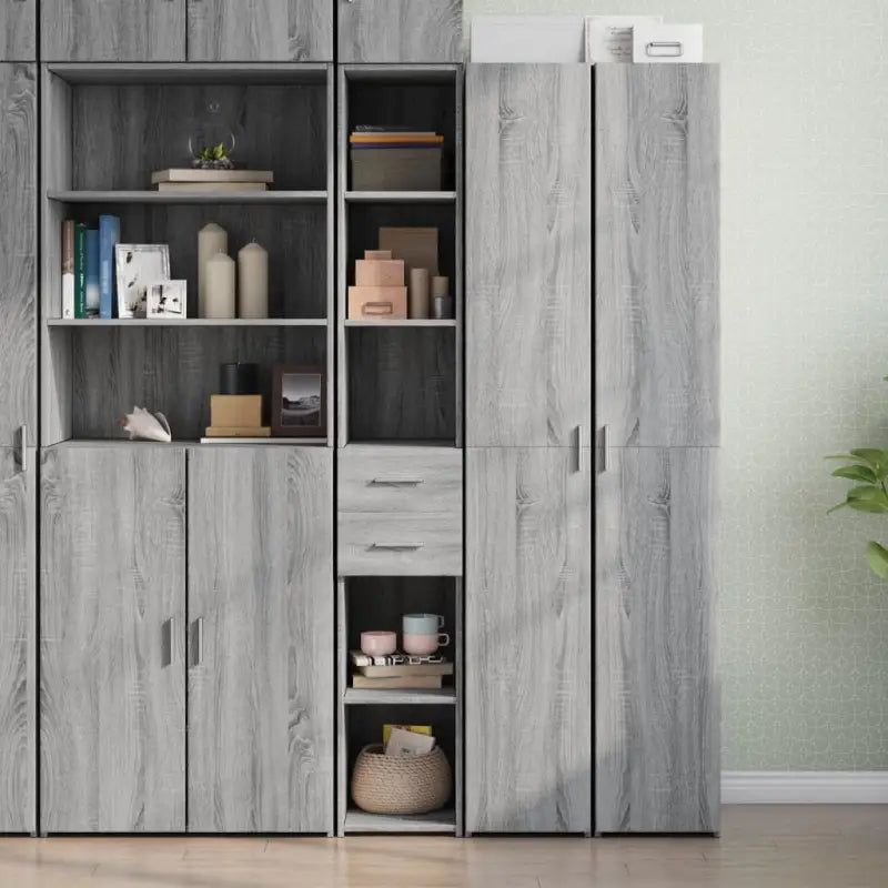 Hoge kast van bewerkt hout voor een stijlvolle inrichting - Grijs sonoma / 1 - Dressoirs & buffetkasten