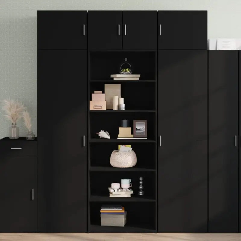 Hoge kast van bewerkt hout voor een stijlvolle inrichting - Zwart / 1 - Dressoirs & buffetkasten