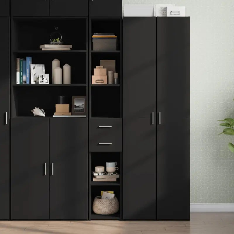 Hoge kast van bewerkt hout voor een stijlvolle inrichting - Zwart / 1 - Dressoirs & buffetkasten