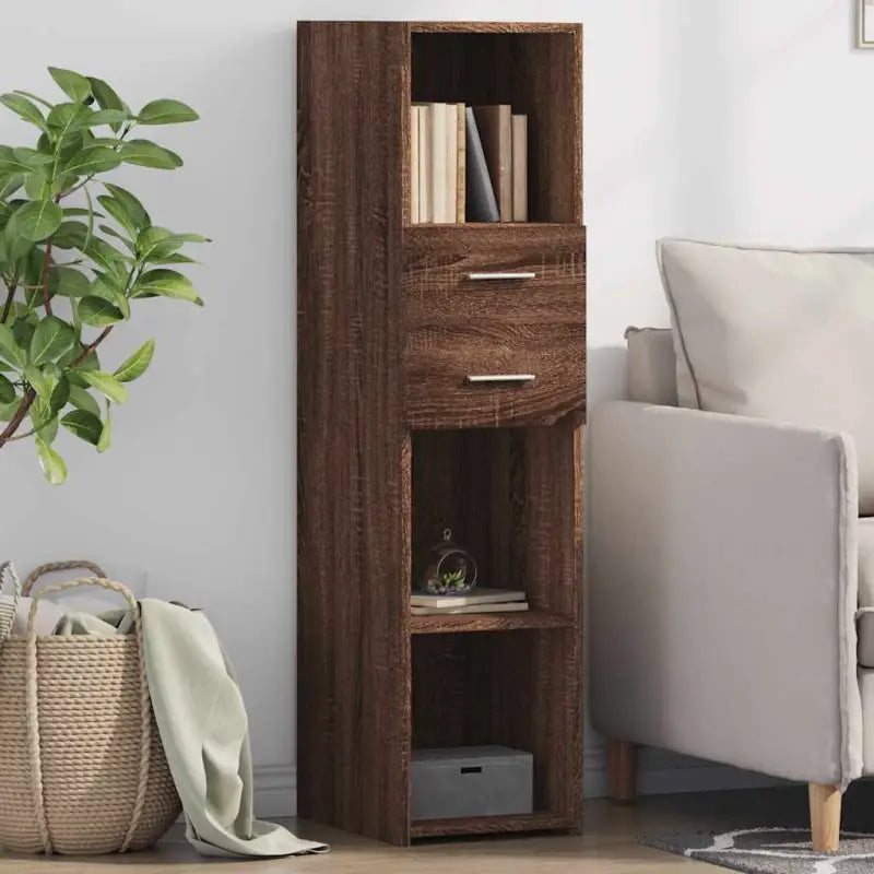 Hoge kast van bewerkt hout voor een stijlvolle woonruimte - bruin eikenkleur / 1 - Dressoirs & buffetkasten
