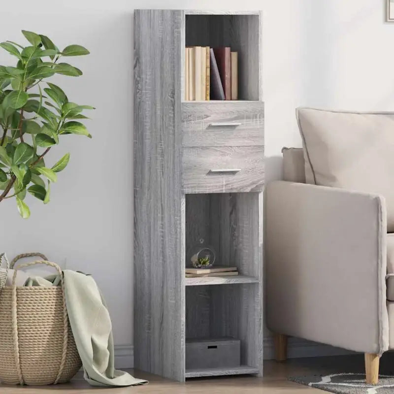 Hoge kast van bewerkt hout voor een stijlvolle woonruimte - Grijs sonoma / 1 - Dressoirs & buffetkasten