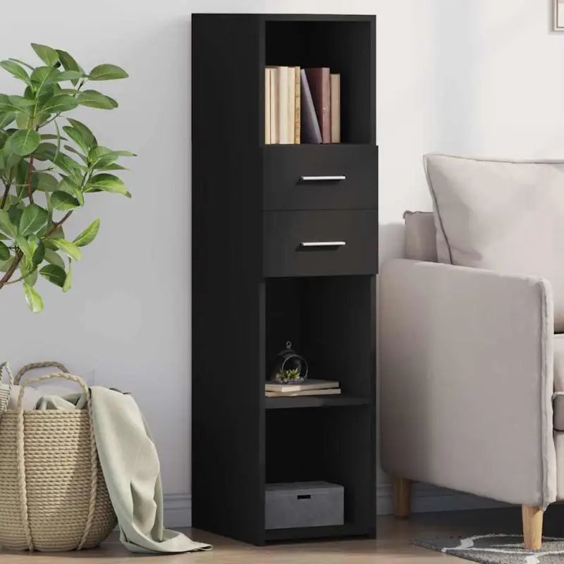 Hoge kast van bewerkt hout voor een stijlvolle woonruimte - Zwart / 1 - Dressoirs & buffetkasten