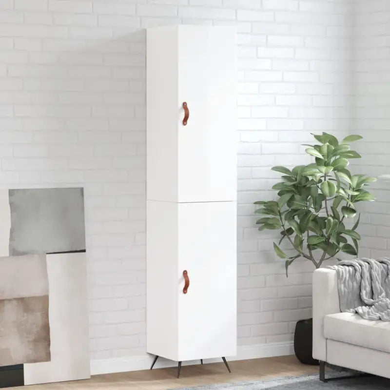 Hoge kast van bewerkt hout voor een trendy en duurzame interieurstijl - Hoogglans wit / 1 / 1 deur - Dressoirs &
