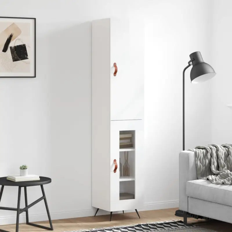 Hoge kast van bewerkt hout voor een trendy en duurzame interieurstijl - Hoogglans wit / 1 / 1 glazen deur - Dressoirs &
