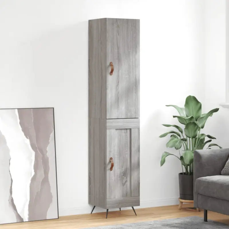 Hoge kast van bewerkt hout voor een trendy en duurzame interieurstijl - Grijs sonoma / 1 / 1 houten deur - Dressoirs &