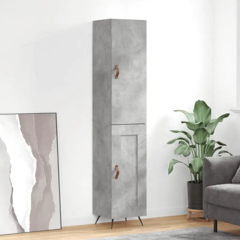 Hoge kast van bewerkt hout voor een trendy en duurzame interieurstijl - Betongrijs / 1 / 1 houten deur - Dressoirs &