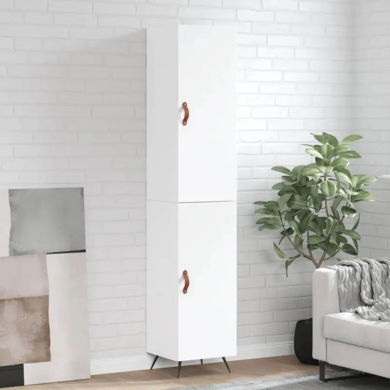 Hoge kast van bewerkt hout voor een trendy en duurzame interieurstijl - Wit / 1 / 1 deur - Dressoirs & buffetkasten