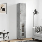 Hoge kast van bewerkt hout voor een trendy en duurzame interieurstijl - Betongrijs / 1 / 1 glazen deur - Dressoirs &