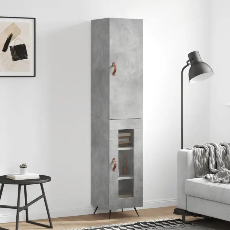 Hoge kast van bewerkt hout voor een trendy en duurzame interieurstijl - Betongrijs / 1 / 1 glazen deur - Dressoirs &