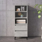 Hoge kast van gerookt eiken en bewerkt hout voor elegant interieur - Betongrijs / 1 - Dressoirs & buffetkasten