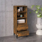 Hoge kast van gerookt eiken en bewerkt hout voor elegant interieur - Dressoirs & buffetkasten