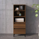 Hoge kast van gerookt eiken en bewerkt hout voor elegant interieur - bruin eikenkleur / 1 - Dressoirs & buffetkasten