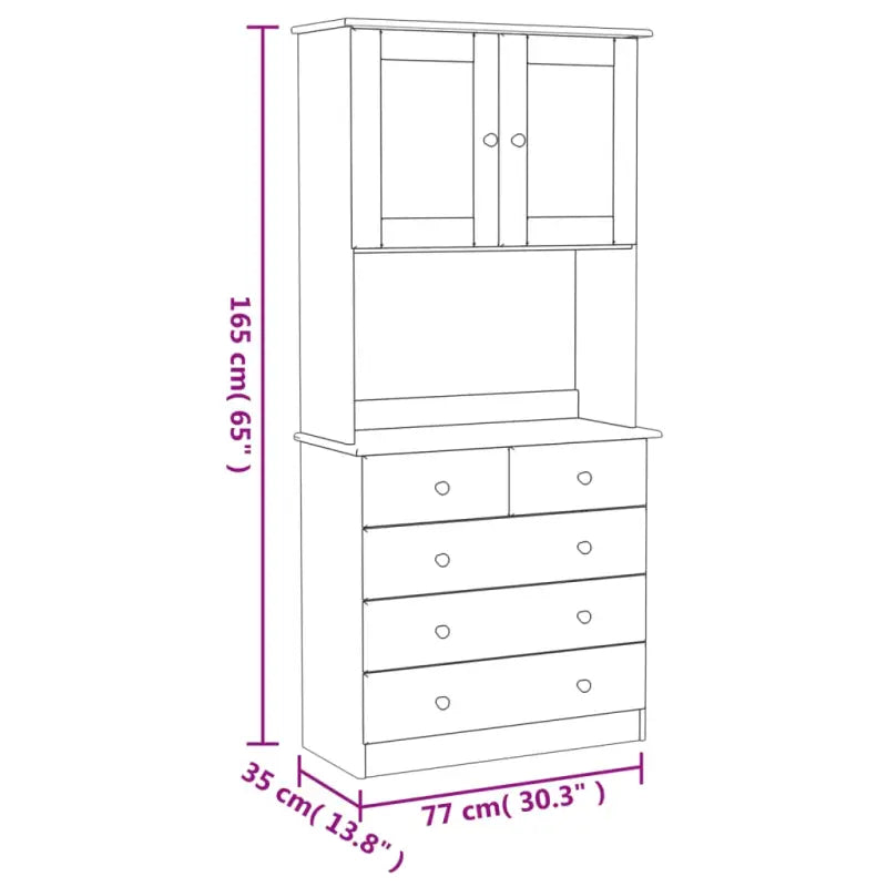 Hoge kast van massief grenenhout met kleine lade opbergruimte - Dressoirs & buffetkasten