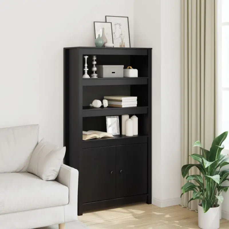 Hoge kast van massief grenenhout voor een klassieke uitstraling - Zwart / 1 - Dressoirs & buffetkasten