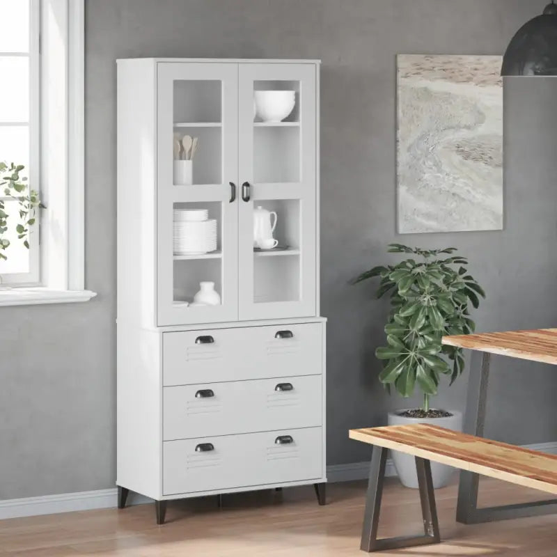 Hoge kast van massief grenenhout voor een stijlvolle uitstraling - Wit / 1 - Dressoirs & buffetkasten