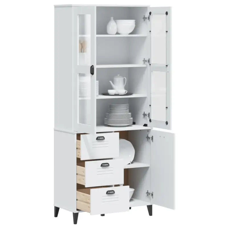 Hoge kast van massief grenenhout voor een trendy interieur - Wit / 1 - Dressoirs & buffetkasten