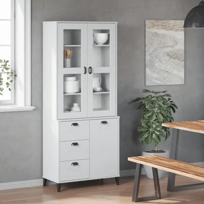 Hoge kast van massief grenenhout voor een trendy interieur - Wit / 1 - Dressoirs & buffetkasten