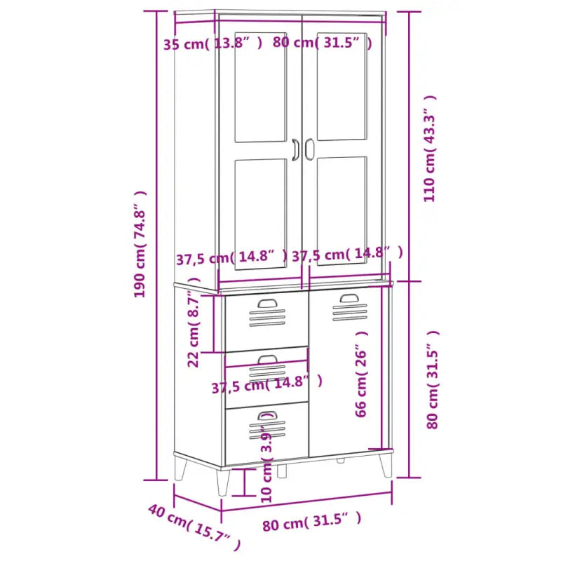 Hoge kast van massief grenenhout voor een trendy interieur - Wit / 1 - Dressoirs & buffetkasten