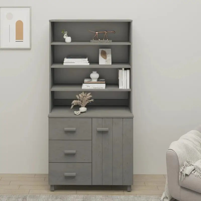 Hoge kast van massief grenenhout voor jouw interieur - Lichtgrijs / 2 - Dressoirs & buffetkasten