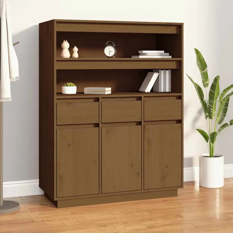 Hoge kast van massief grenenhout voor klassiek interieur - Honingbruin / 1 - Dressoirs & buffetkasten
