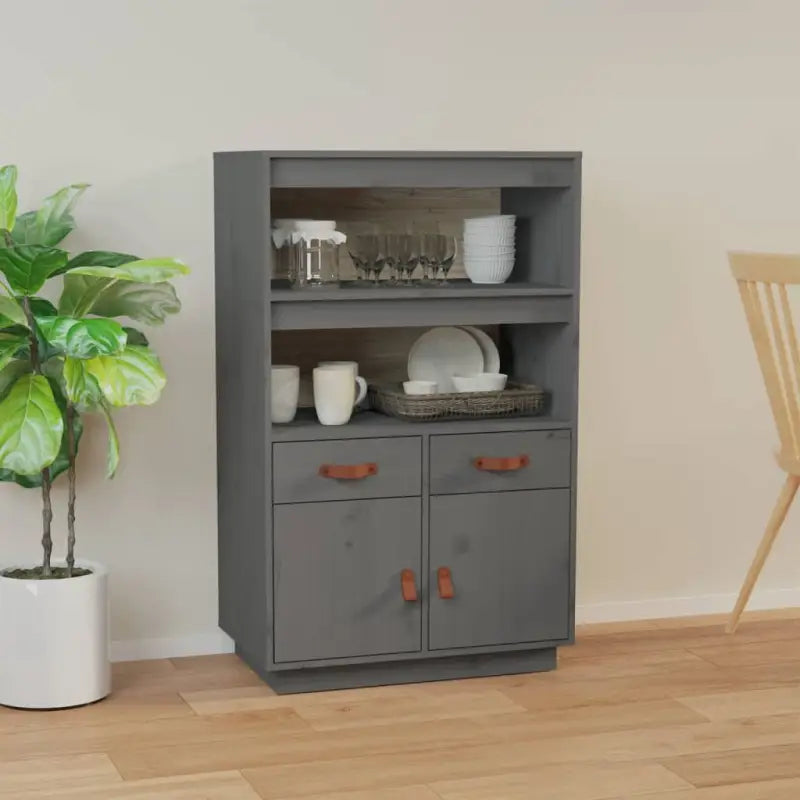Hoge kast van massief grenenhout voor praktische opbergruimte - Grijs / 1 - Dressoirs & buffetkasten