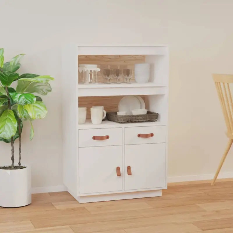 Hoge kast van massief grenenhout voor praktische opbergruimte - Wit / 1 - Dressoirs & buffetkasten