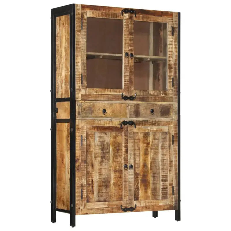 Hoge kast van massief ruw mangohout met vintage ontwerp - Dressoirs & buffetkasten