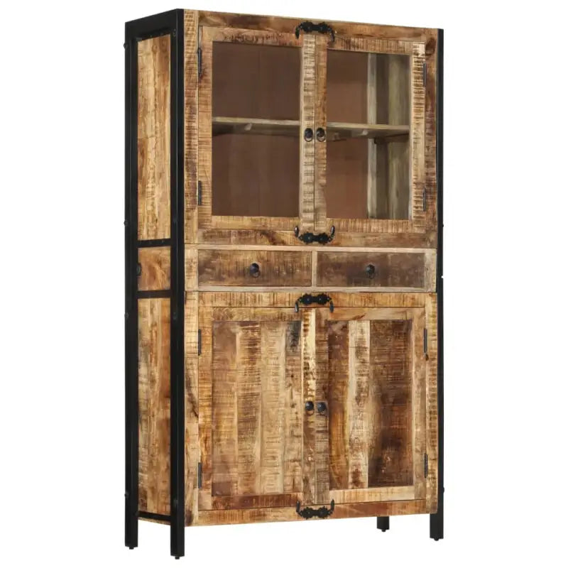 Hoge kast van massief ruw mangohout met vintage ontwerp - Dressoirs & buffetkasten