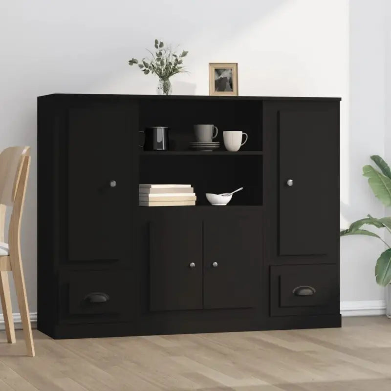 Hoge kasten van bewerkt hout voor een stijlvolle bestaande interieur - Zwart / 3 - Dressoirs & buffetkasten