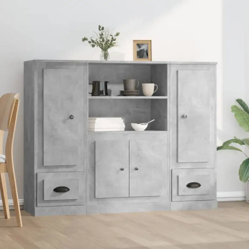 Hoge kasten van bewerkt hout voor een stijlvolle bestaande interieur - Betongrijs / 3 - Dressoirs & buffetkasten